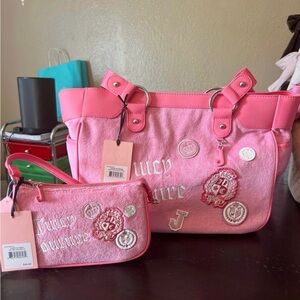 Juicy Couture Pink Velour Tote and Wristlet Duo